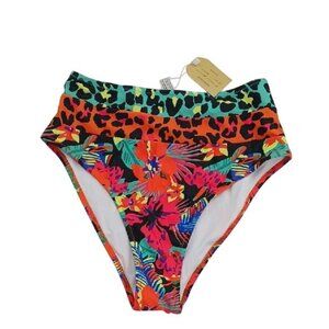 High Rise Bikini Bottom Multicolor Animal Print Tropical Womens Size Small